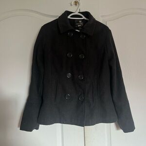 Dark Gray Wool Blend Double-Breasted Peacoat